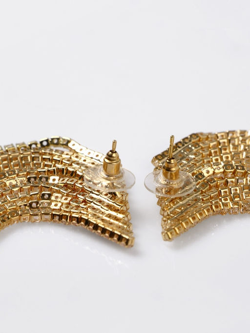 Серьги висячие со стразами Вечное сияние лесенка, белые в золоте - Qf фото 2