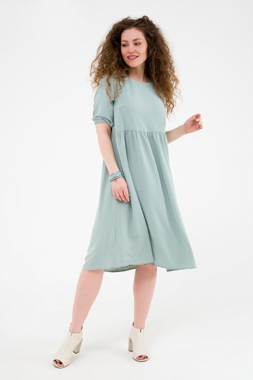 Платье со сборкой мятное