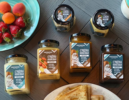 Сгущенка кокосовая с лепестками миндаля, 100г - Добрые традиции фото 2