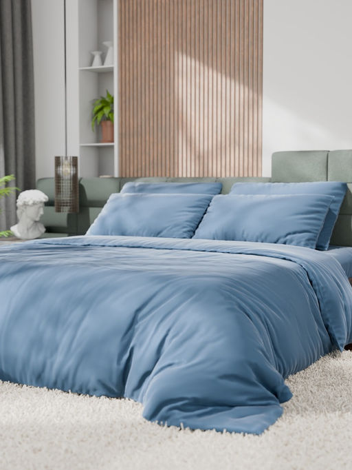 Постельное бельё евро «Этель», тенсель, серо-голубое