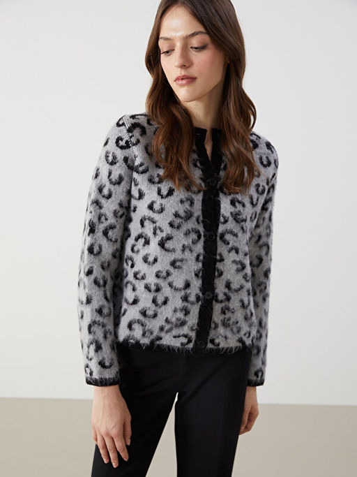 Bisiklet Yaka Leopar Desenli Kad?n Triko H?rka