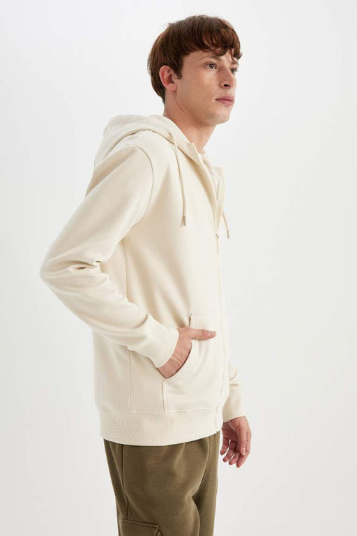 Толстовка обычного кроя с капюшоном на мягкой подкладке и на молнии - Defacto фото 4