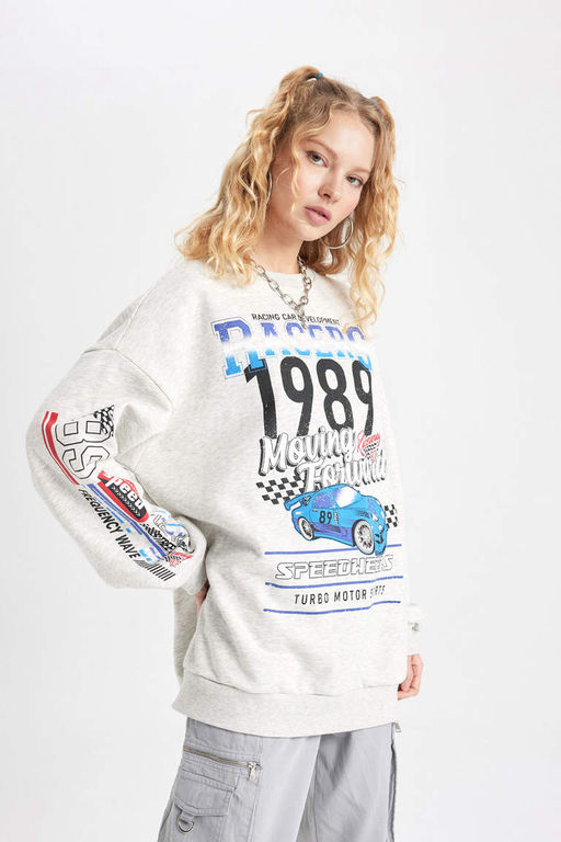 Толстовка с принтом Cool Oversize с круглым вырезом - Defacto фото 7