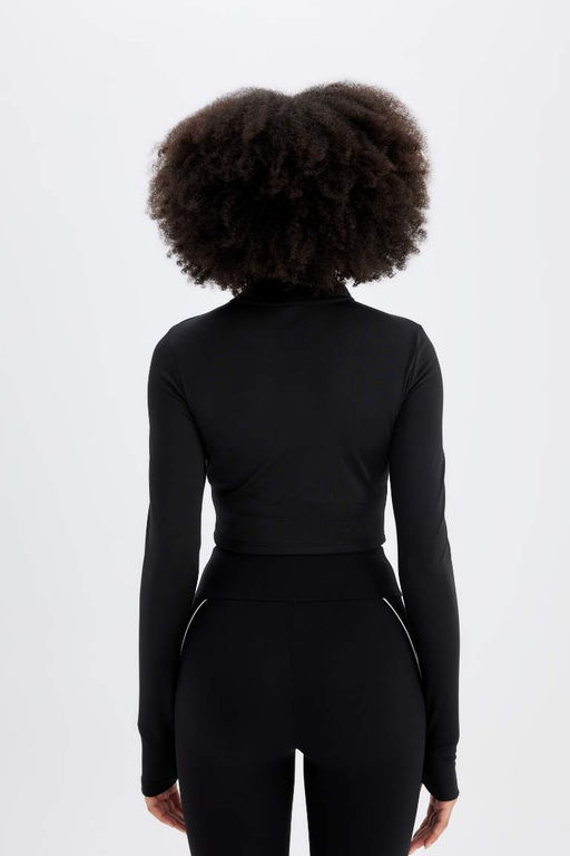 DeFactoFit Футболка узкого кроя с высоким воротником и длинными рукавами на молнии  фото 7