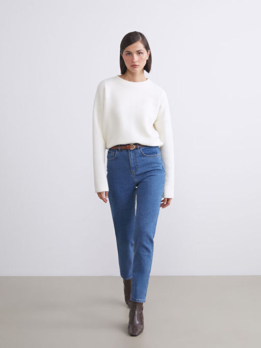 Beli Kemerli Mom Fit Kad?n Jean Pantolon