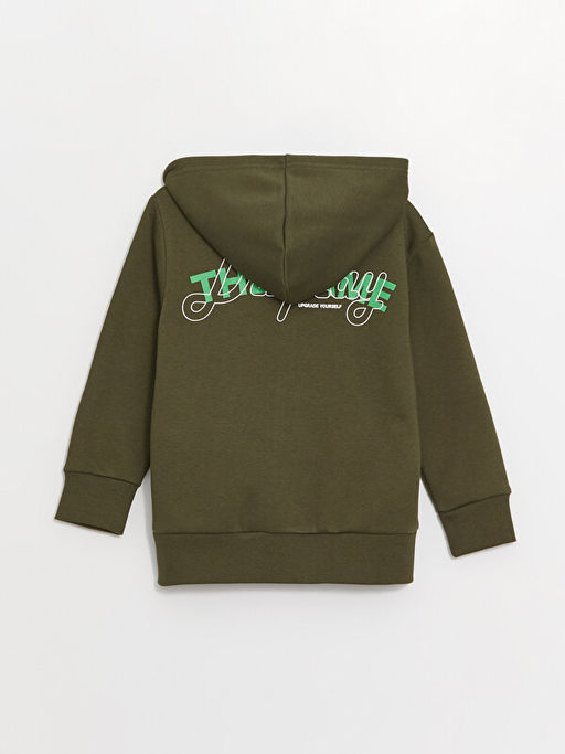 Kap??onlu Bask?l? Uzun Kollu Erkek ?ocuk Fermuarl? Sweatshirt - Waikiki фото 3