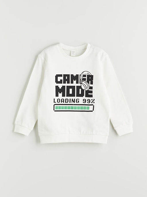 Bisiklet Yaka Bask?l? Erkek ?ocuk Sweatshirt 2li