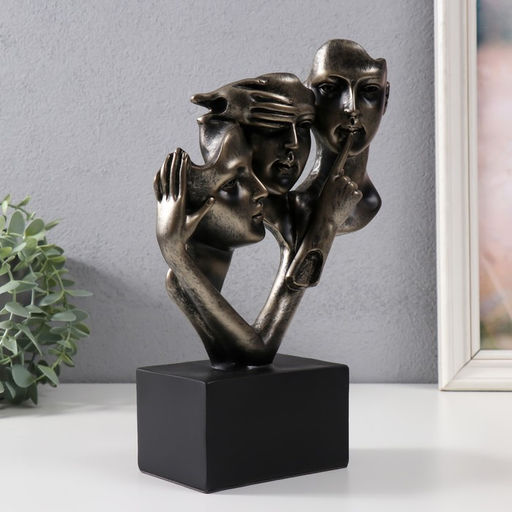 Фигурка полистоун «Бюсты: не вижу, не слышу, не скажу», бронза, 26×18×7.5 см