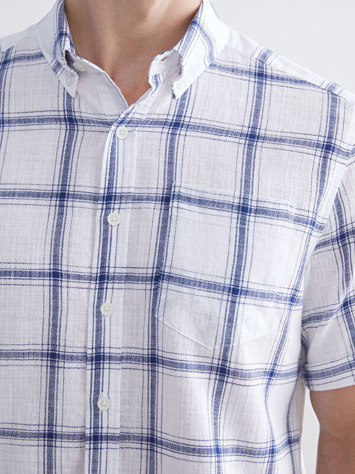 Regular Fit K?sa Kollu Ekose Poplin Erkek G?mlek