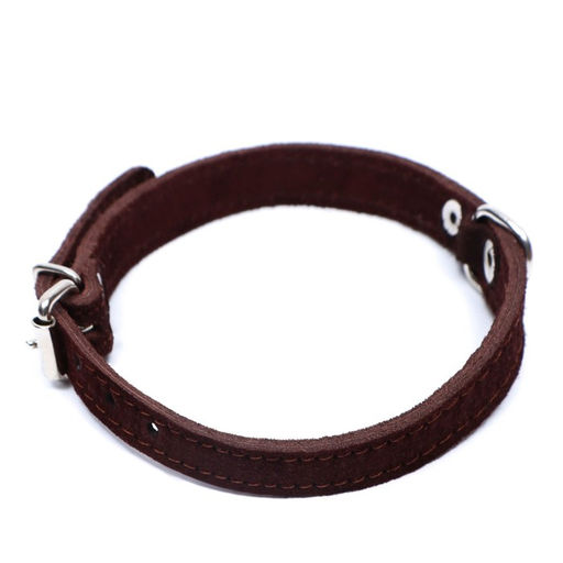 Ошейник замшевый двухслойный 1,2 см, ОШ 30-38 см, коричневый - Пижон фото 2