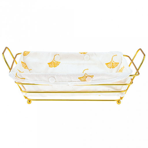 Корзина-сухарница металлическая, окрашенная Мечта 26х18,5см h7см s3мм, форма прямоугольная с ручками, на ножках, чехол хлопок на кнопках, цвет - золотой (Китай)