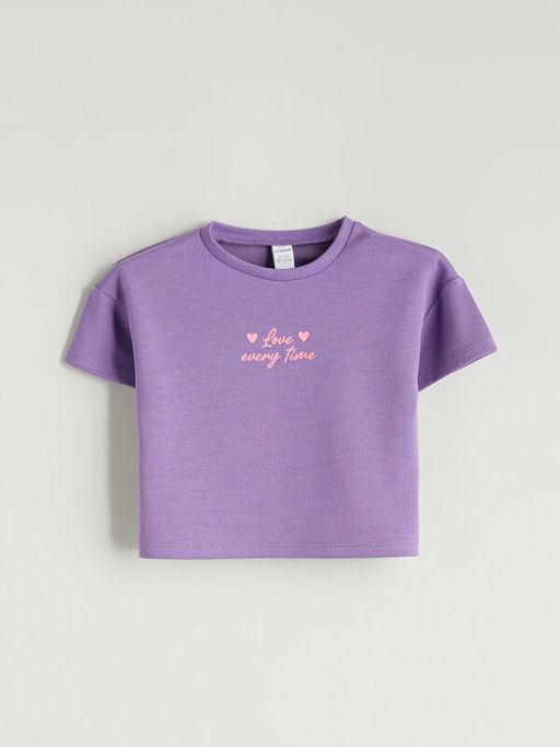 Bisiklet Yaka Bask?l? K?z ?ocuk Ti??rt ve Pantolon 2li