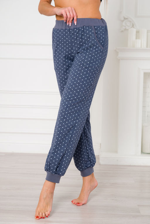 Брюки женские из кулирки на манжете звезды на мел.синий