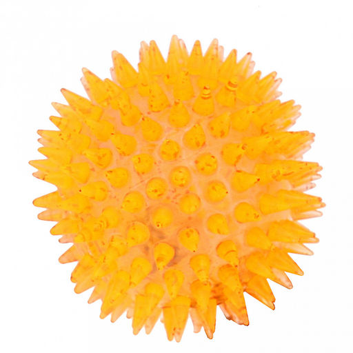 Пэт тойс (Pet toys) Игрушка для собаки Мяч с шипами д7,5см h7,5см, ПВХ, с пищалкой, светящаяся, на картоне, прозрачная, цвета в ассортименте: розовый, зеленый, желтый, оранжевый (Китай)  фото 4