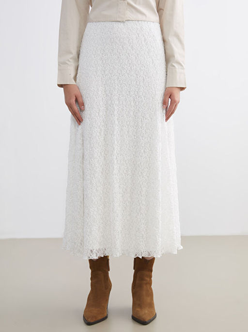 Beli Lastikli Ajurlu Dantelli Etek