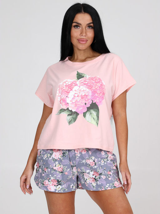 96-П ПИЖАМА ЖЕНСКАЯ (шорты) (Розовый/серый) - А-дина фото 4