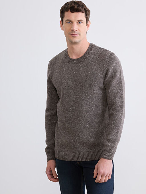 Bisiklet Yaka Y?n Kar???ml? Erkek Triko Kazak