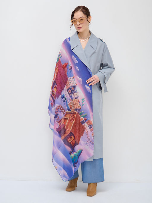 Большой, красивый двусторонний палантин с рисунком в стиле арт-декои необычной текстурой ткани. - Tantino фото 2