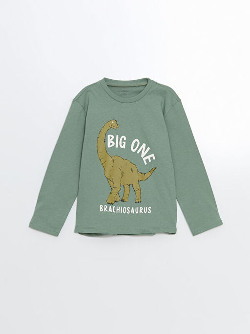 Bisiklet Yaka Dinozor Bask?l? Erkek ?ocuk Ti??rt?