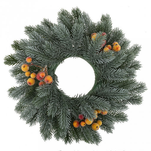 Декоративный венок Елка с ягодой д29см, пластик, зеленый патина (Россия)