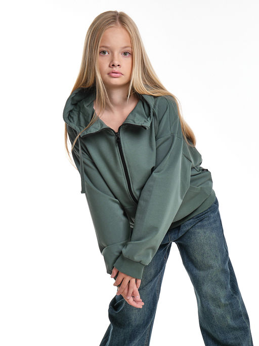 Толстовка на молнии с капюшоном 22-7653 хаки - Mini maxi фото 10