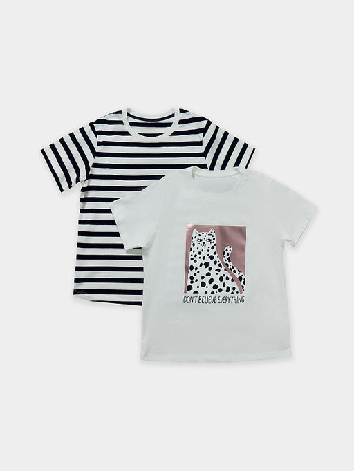 Футболка для девочек мультипак (2 шт.) белая и в черно-белую полоску - Mark formelle фото 6