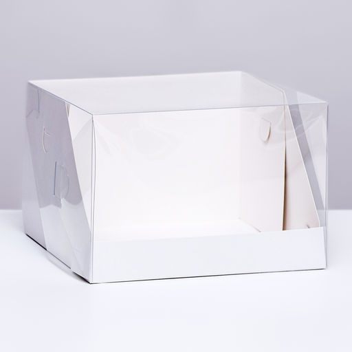 Кондитерская коробка с пластиковой крышкой, белая 20.5×20.5×14 см