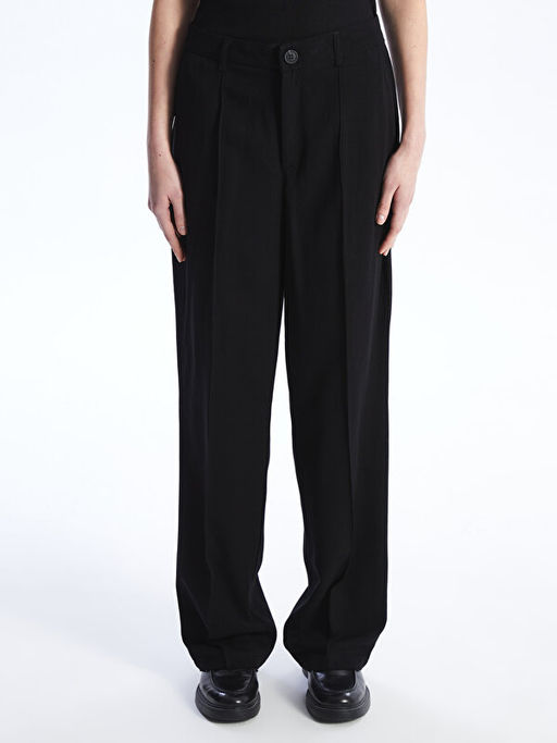 Standart Fit D?z Geni? Pa?a Kad?n Pantolon