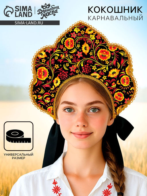 Карнавальный кокошник "Русско-народный", хохлома