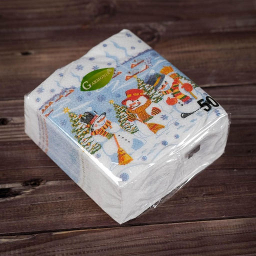 Цена за 4 шт. Салфетки новогодние бумажные Гармония цвета Снеговички, 24?24 см, 50 шт.