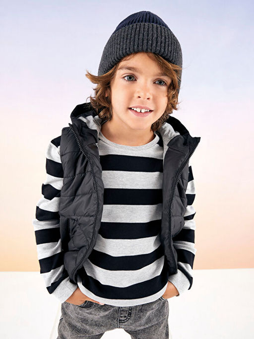 Bisiklet Yaka ?izgili Uzun Kollu Erkek ?ocuk Ti??rt - Waikiki фото 2