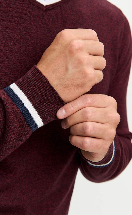 Пуловер однотонный мужской с V-образной горловиной F021-15-0046 bordo melange - Fine joyce фото 6