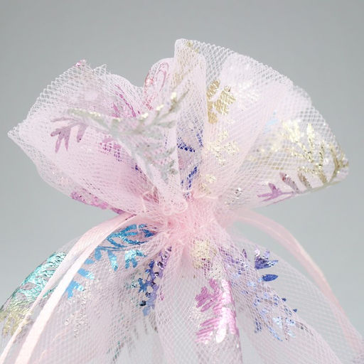 Цена за 5 шт. Мешочек подарочный органза Снежинка, голография, органза,16 24 см +/- 1.5 см - Дарите счастье фото 4