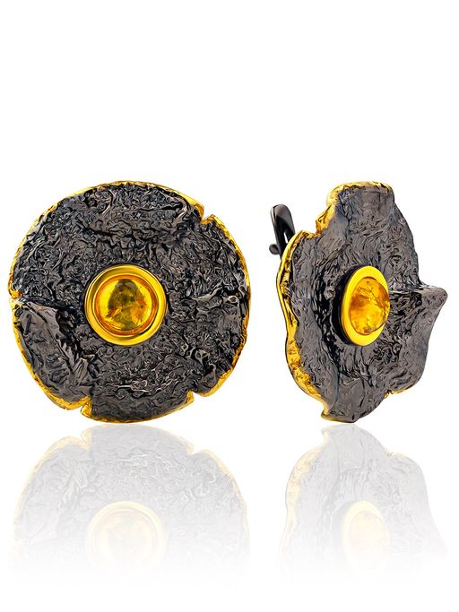 Яркие серьги Мак из натурального золотистого янтаря