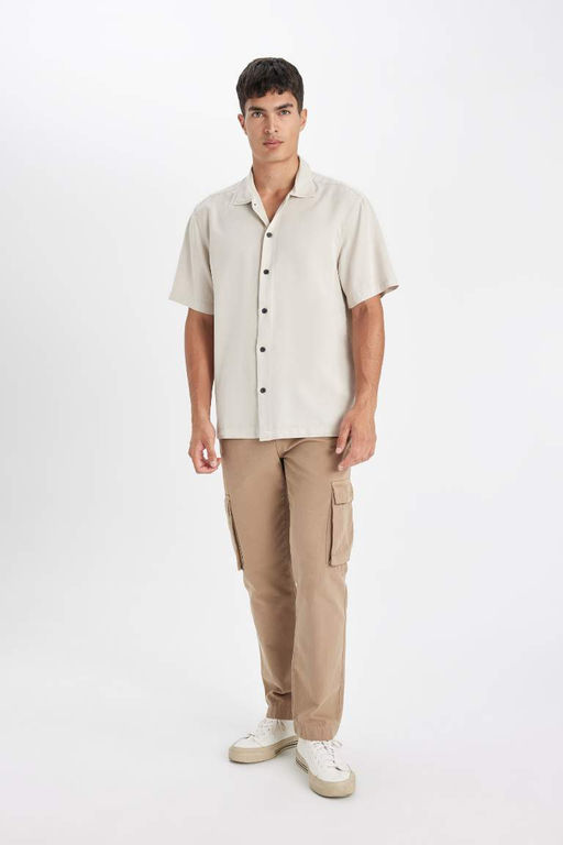 Хлопковая рубашка с короткими рукавами и воротником-поло Relax Fit - Defacto фото 2