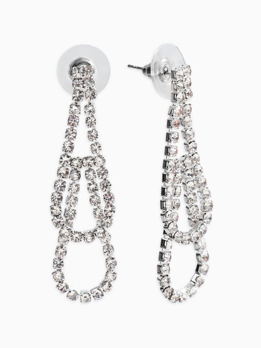 Набор 2 пред-а: серьги, колье со стразами "Лёд" люстры. d=13,5см, цвет белый в серебре