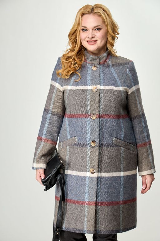 Пальто БелЭльСтиль 841 клетка серая  фото 51