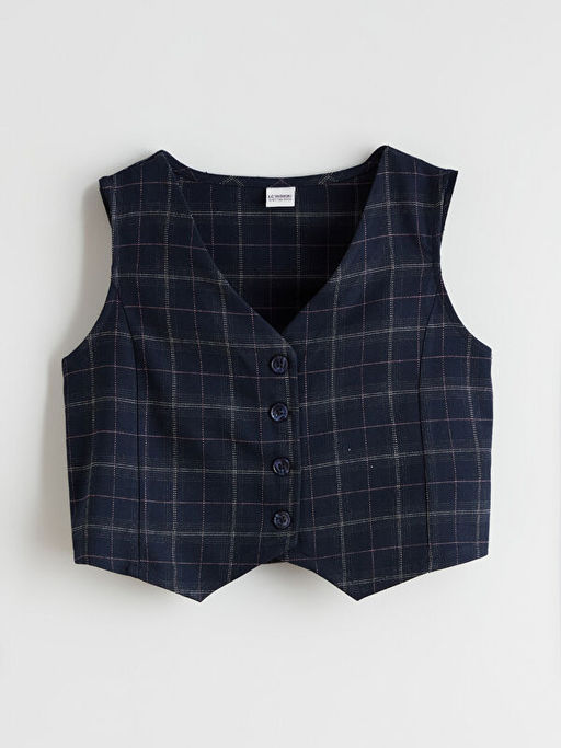 Ekose K?z ?ocuk Klasik Yelek