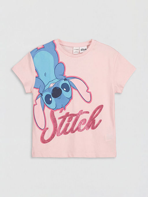 Футболка Lilo & Stitch Bisiklet Yaka для девочек с принтом