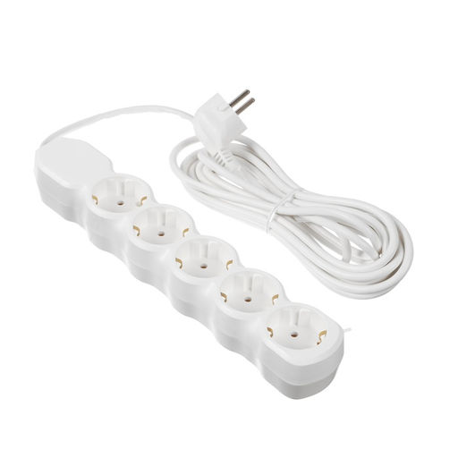 Удлинитель Luazon Lighting ECO, 5 розеток, 5 м, 10 А, 2200 Вт, ПВС 3×0.75 мм2, с заземлением, белый