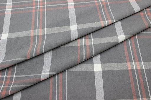 Вареный (стираный) хлопок Клетка (цв.белый/лососевый) на сером, ш.2.5м, хл-100%, 115гр/м.кв - Купава фото 4