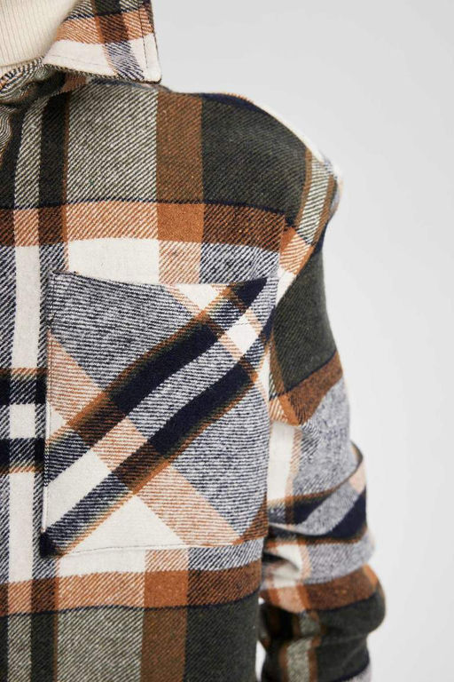 Фланелевая рубашка оверсайз для мальчика в клетку с длинными рукавами - Defacto фото 6