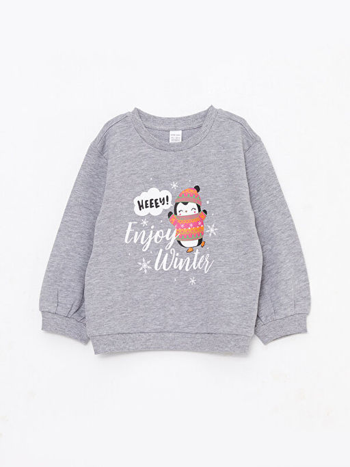 Bisiklet Yaka Uzun Kollu Bask?l? K?z Bebek Sweatshirt 2li - Waikiki фото 3