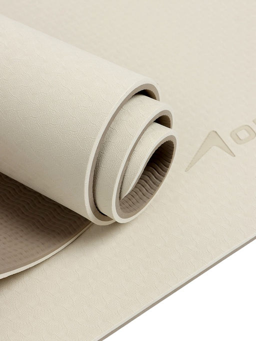 Коврик для фитнеса и йоги ONLYTOP, 183×61×0.8 см, молочный/темно-коричневый