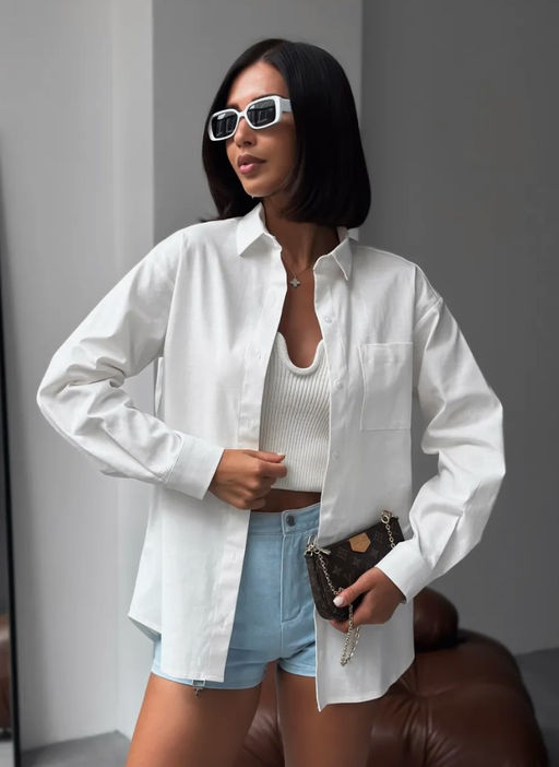 K13007 Рубашка хлопок OVER SIZE БЕЛЫЙ