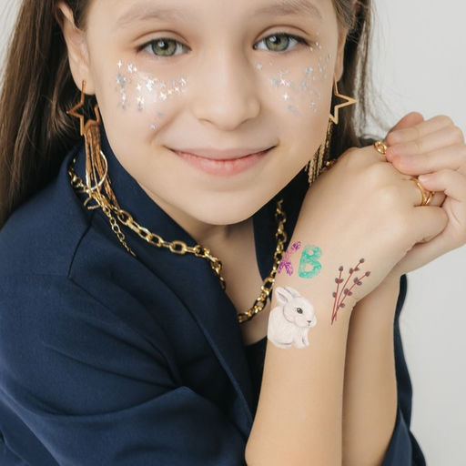 Цена за 3 шт. Переводные тату цветные Пасхальные яички и кролик, временные татуировки, 10?10 см - Арт узор фото 3