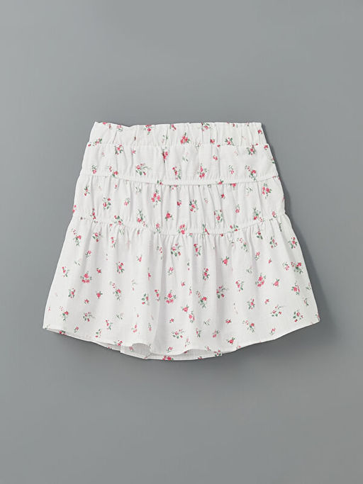 Beli Lastikli ?i?ekli K?z ?ocuk Etek