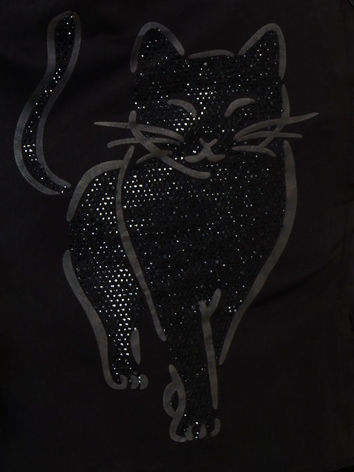 Черная рубашка со стразами больших размеров принт кошка - Almond фото 3