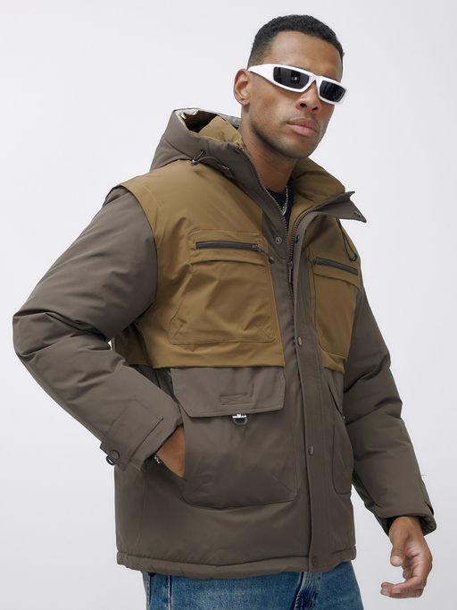 Куртка спортивная мужская зимняя с капюшоном коричневого цвета 609_1K - Mtforce фото 11