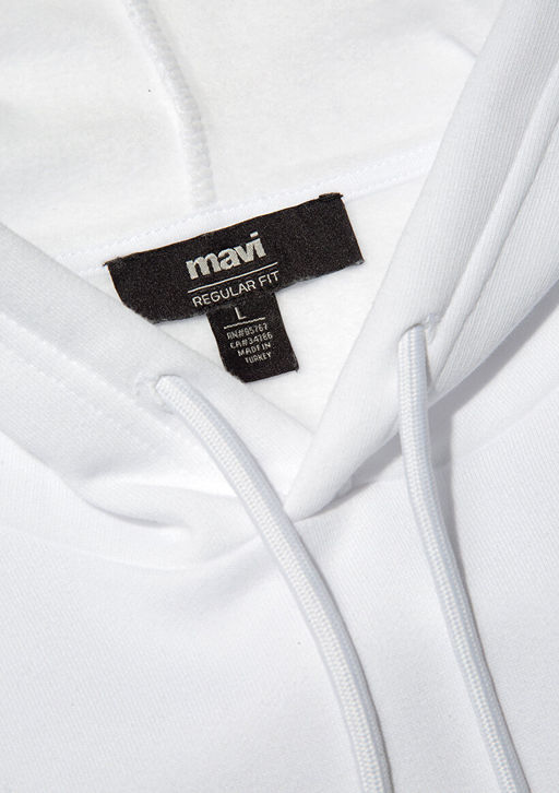 Kapusonlu Bask?l? Beyaz Sweatshirt - Mavi фото 6